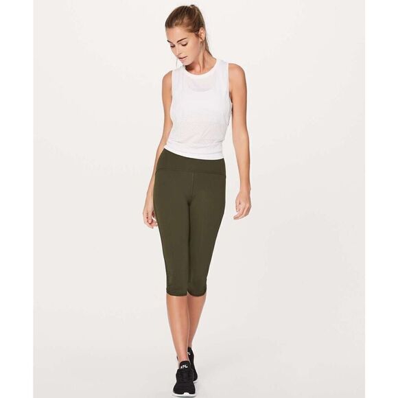 Lululemon Women’s Train Times Crop 17" In Dark Olive Leggings Size 8 Athletic - Picture 1 of 8